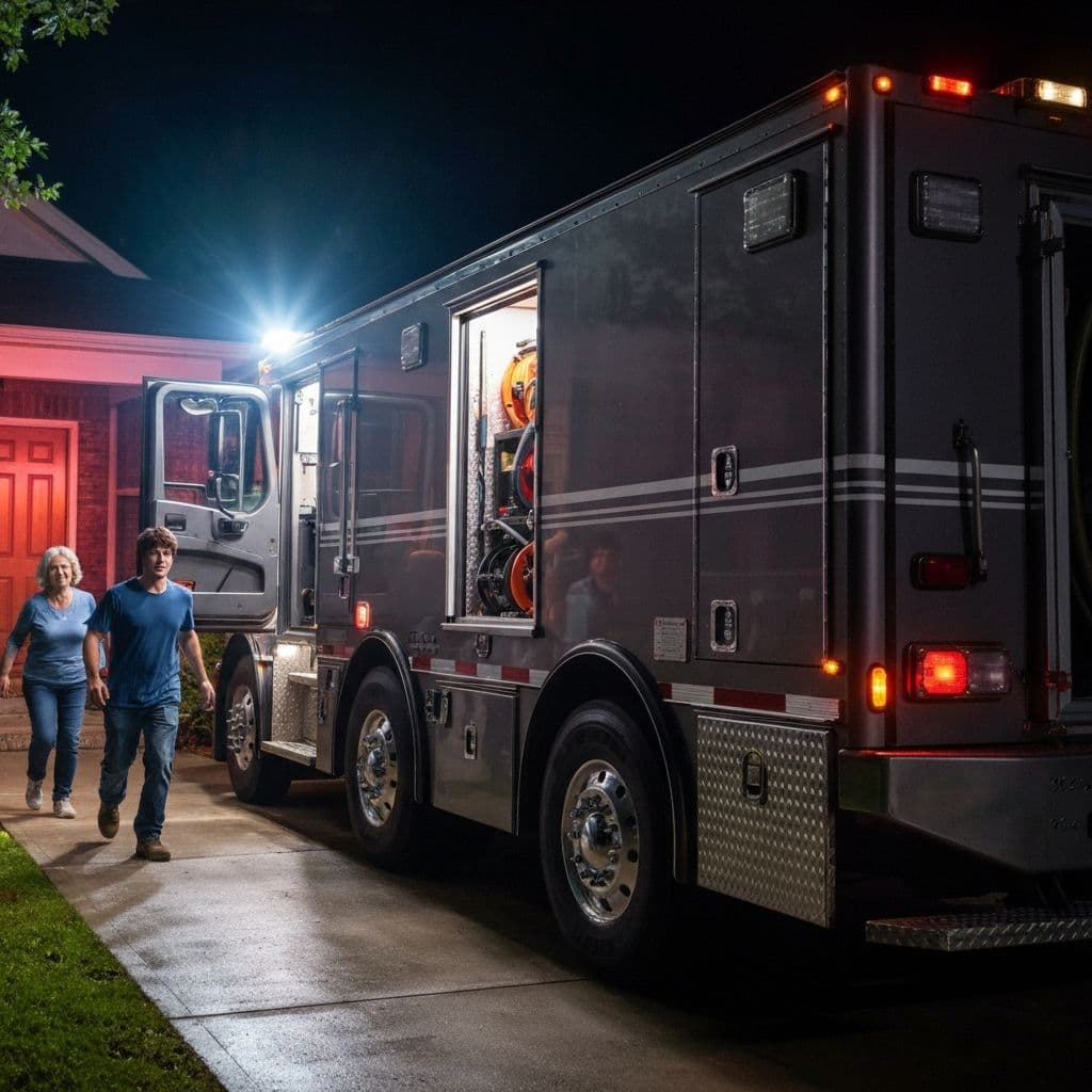 Emergency restoration truck arriving on scene