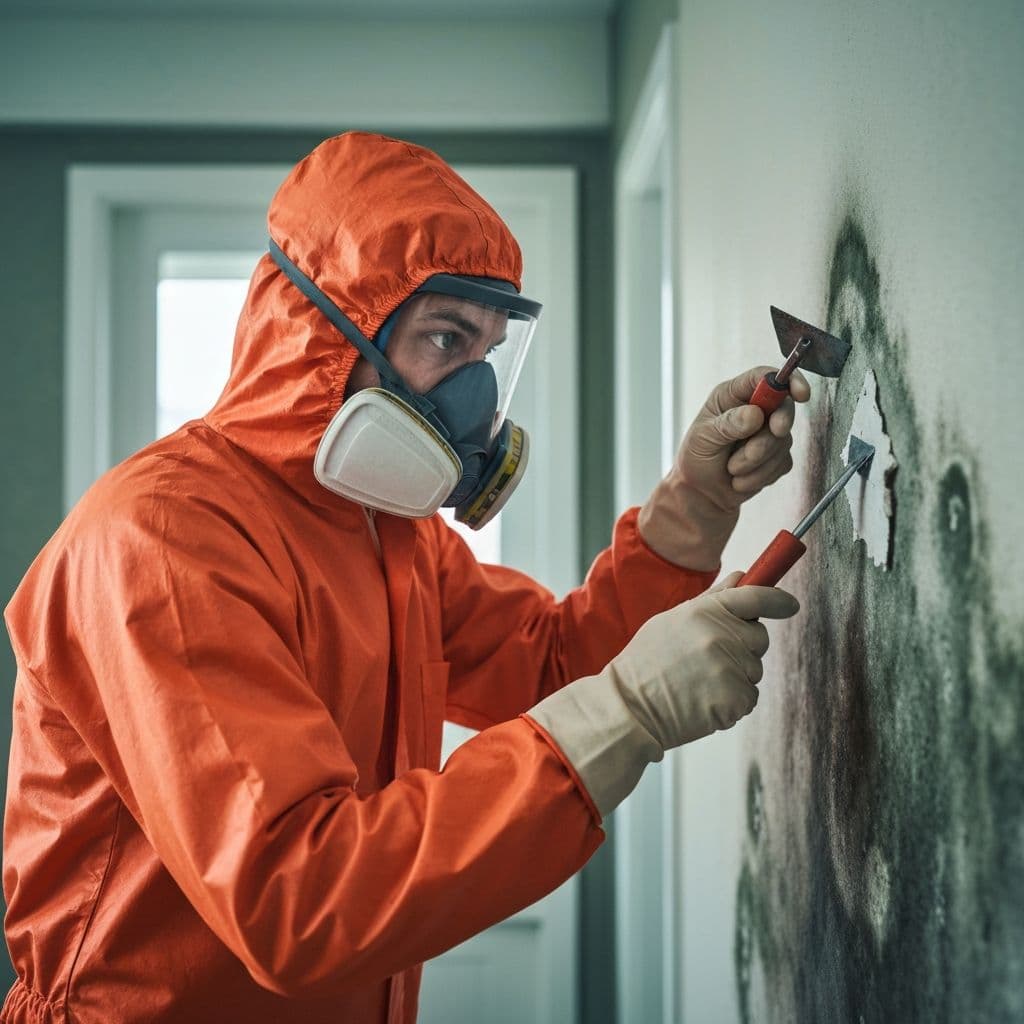 Mold remediation specialist in protective gear